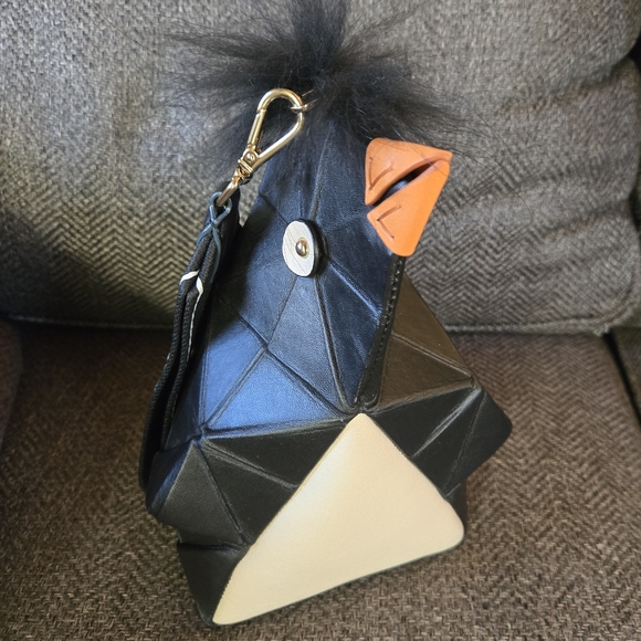 Purificacion Garcia Origami Handbag Crossbody Purse Pengui Penguin Black Leather - Picture 2 of 15